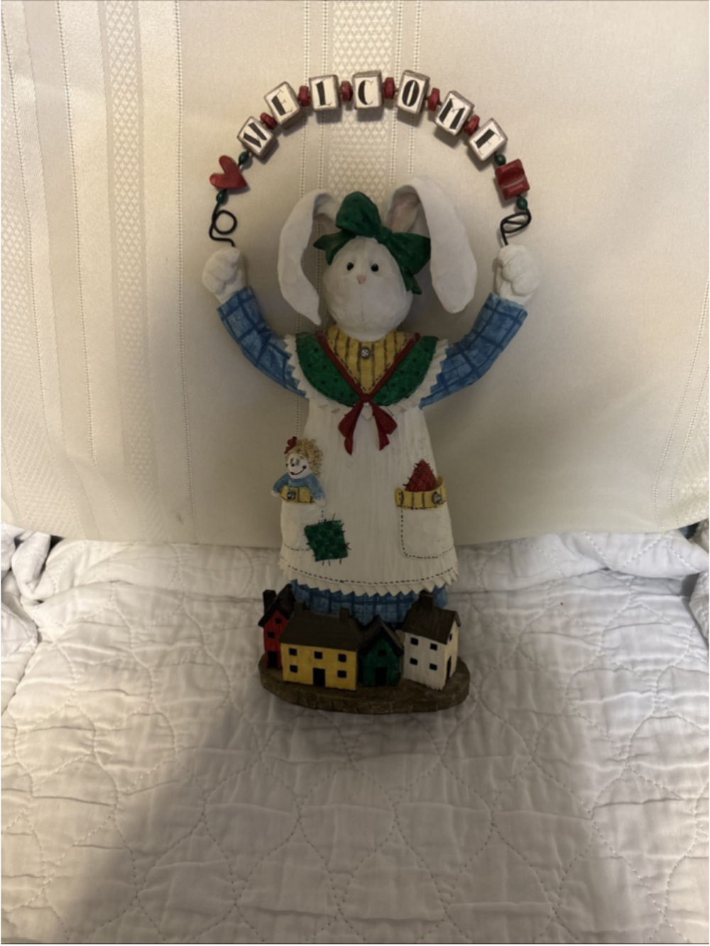 San Francisco Country Folk Art Rabbit Music Box “Home Sweet Home” 12”tall